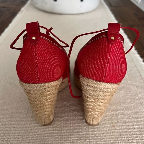 SERGIO ROSSI Red Fabric Espadrille Heels Size 39. - Picture 4 of 9
